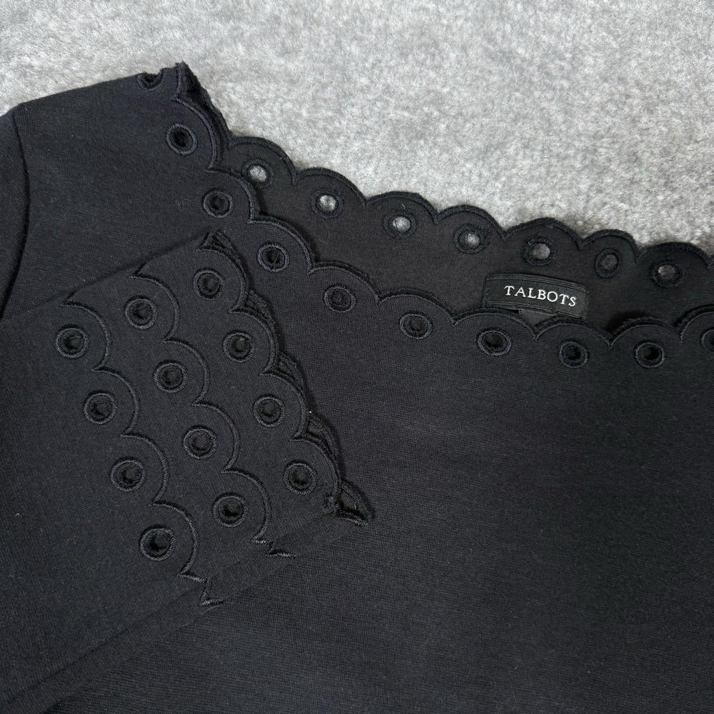 Talbots Tunic Top Women's XS‎ Black Scalloped Eyelet Staple Career Office